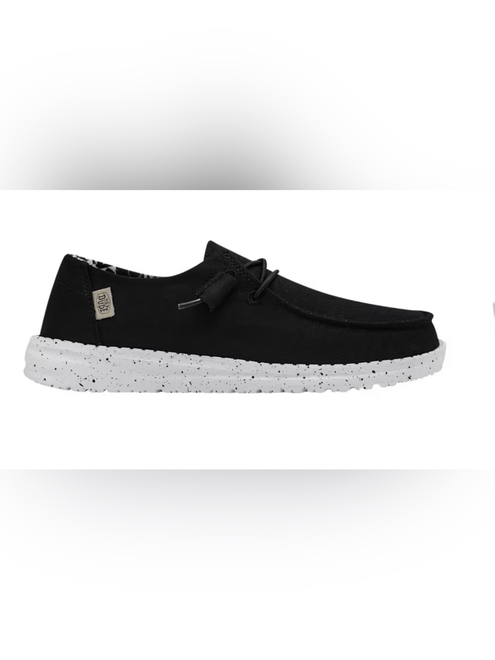 Hey Dude Black Canvas Slip-On Sneakers with White Speckled Sole